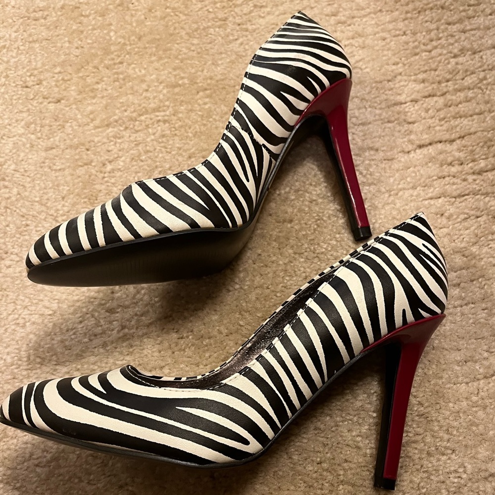 High Heels Zebra Print with Red Heel Size 8.5